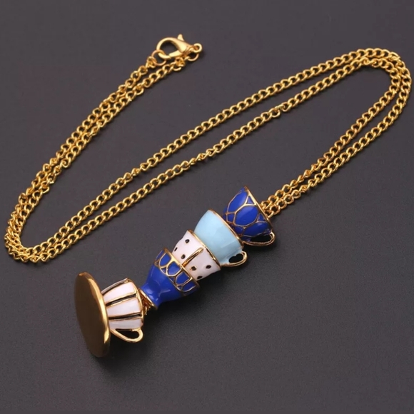 Mad Hatter tea cup stack necklace - Picture 2 of 7